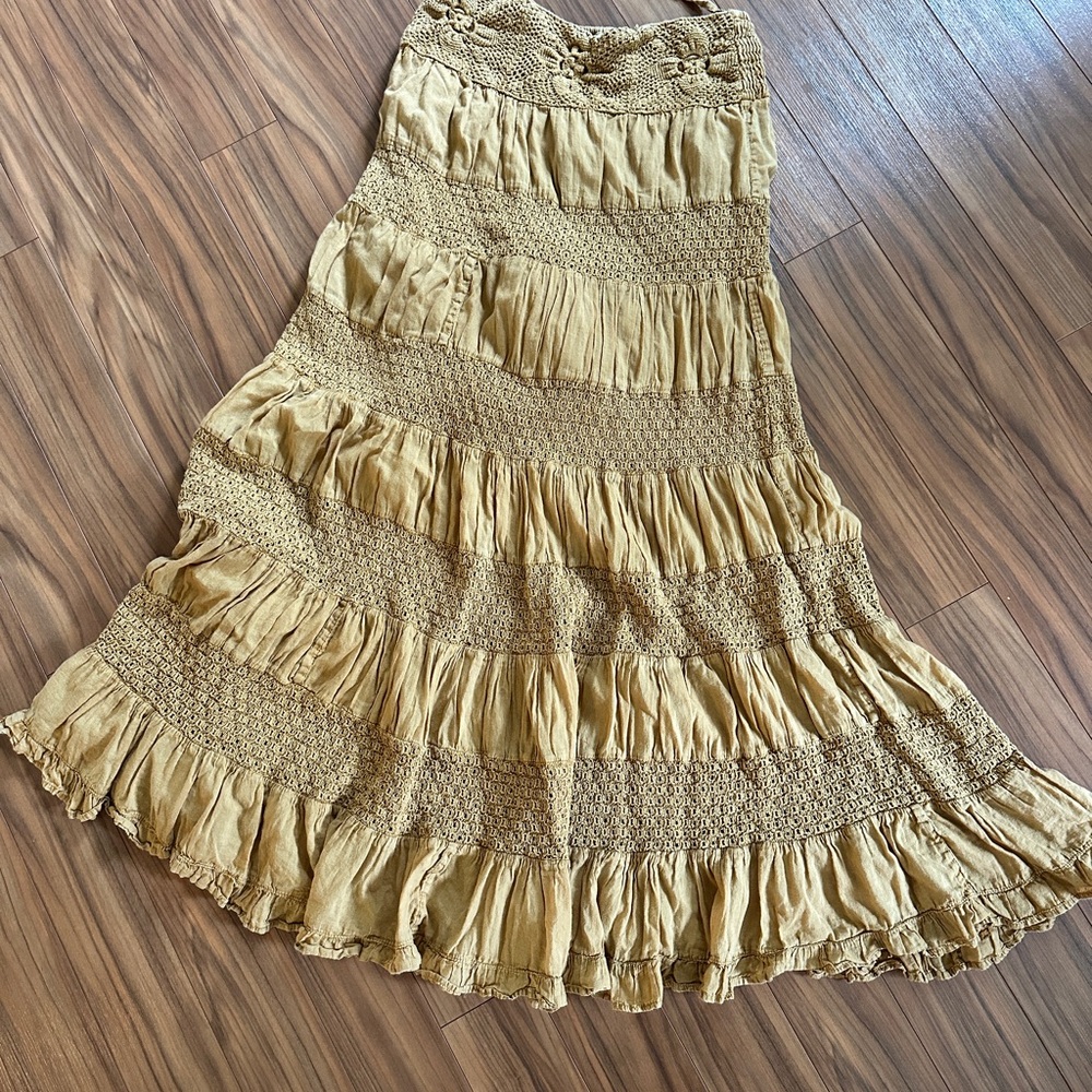Boho Style Maxi Skirt. Mustard yellow/gold